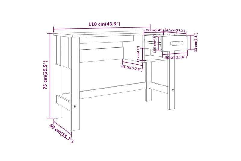 beBasic Skrivbord mörkgrå 110x40x75 cm massiv furu - Grey - Möbler - Bord & matgrupper - Kontorsbord - Skrivbord