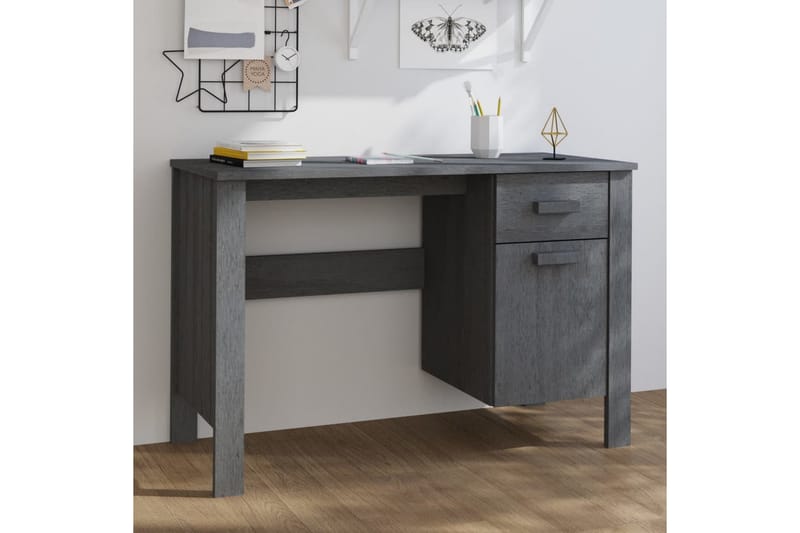 beBasic Skrivbord mörkgrå 113x50x75 cm massiv furu - Grey - Skrivbord
