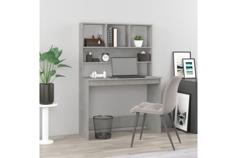 beBasic Skrivbord med hyllor betonggrå 102x45x148 cm konstruerat trä - Grey - Möbler - Bord & matgrupper - Kontorsbord - Skrivbord