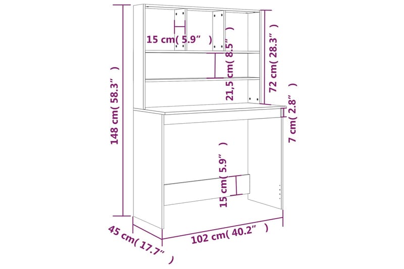beBasic Skrivbord med hyllor betonggrå 102x45x148 cm konstruerat trä - Grey - Möbler - Bord & matgrupper - Kontorsbord - Skrivbord