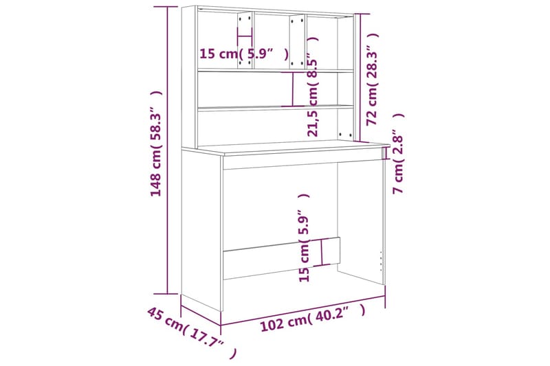 beBasic Skrivbord med hyllor betonggrå 102x45x148 cm konstruerat trä - Grey - Skrivbord