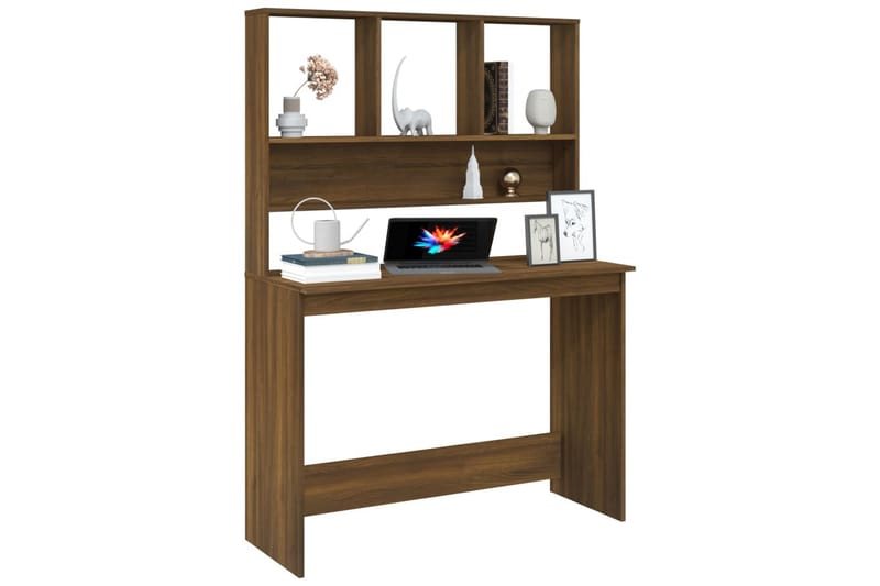 beBasic Skrivbord med hyllor brun ek 110x45x157 cm konstruerat trä - Brown - Skrivbord