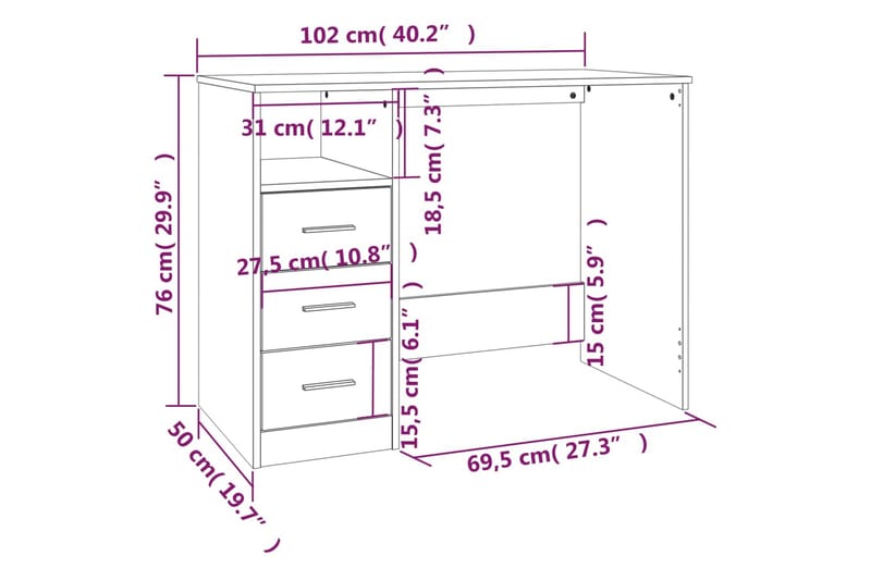beBasic Skrivbord med lådor svart 102x50x76 cm konstruerat trä - Black - Möbler - Bord & matgrupper - Kontorsbord - Skrivbord