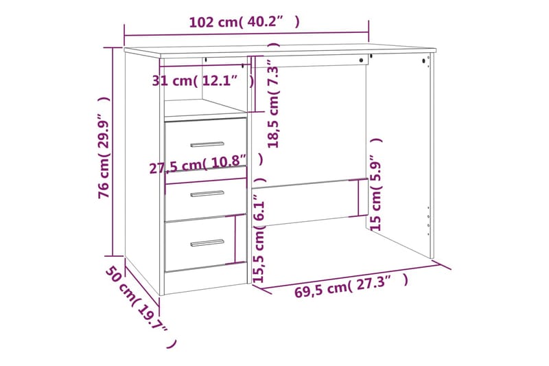 beBasic Skrivbord med lådor vit 102x50x76 cm konstruerat trä - White - Skrivbord