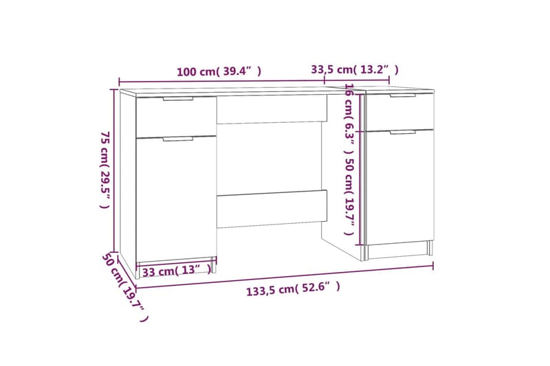 beBasic Skrivbord med sidoskåp betonggrå konstruerat trä - Grey - Möbler - Bord & matgrupper - Kontorsbord - Skrivbord