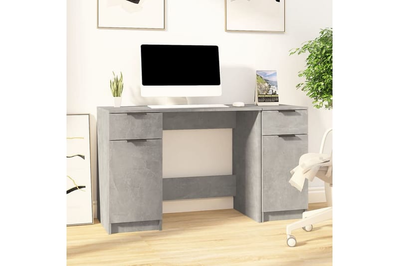 beBasic Skrivbord med sidoskåp betonggrå konstruerat trä - Grey - Möbler - Bord & matgrupper - Kontorsbord - Skrivbord