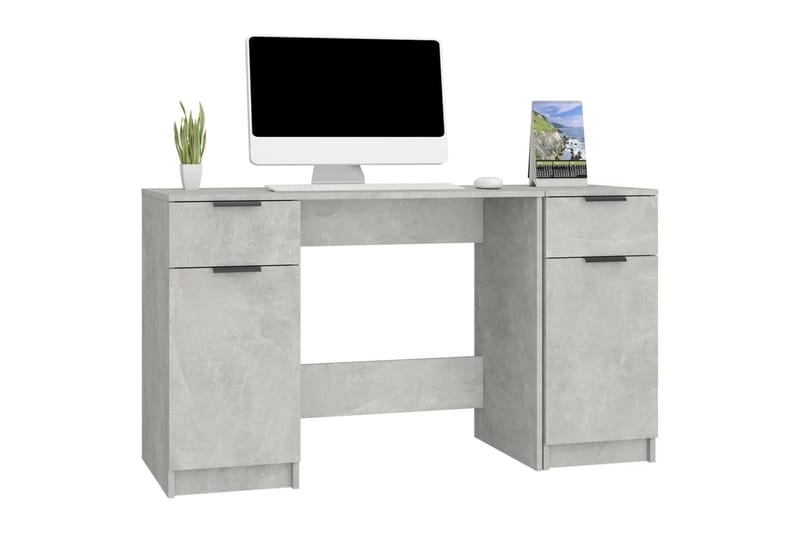 beBasic Skrivbord med sidoskåp betonggrå konstruerat trä - Grey - Skrivbord