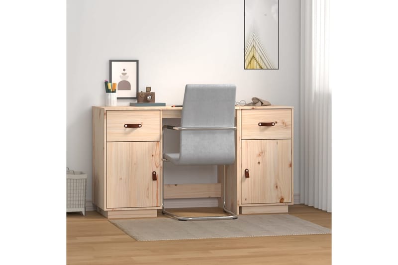 beBasic Skrivbord med skåp 135x50x75 cm massiv furu - Brown - Möbler - Bord & matgrupper - Kontorsbord - Skrivbord
