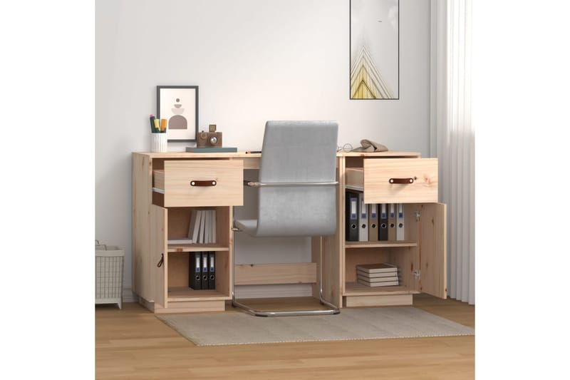 beBasic Skrivbord med skåp 135x50x75 cm massiv furu - Brown - Möbler - Bord & matgrupper - Kontorsbord - Skrivbord
