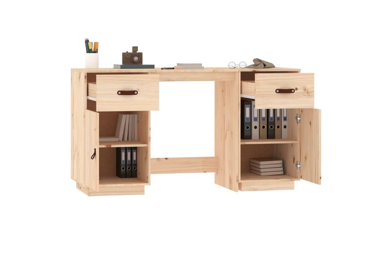 beBasic Skrivbord med skåp 135x50x75 cm massiv furu - Brown - Möbler - Bord & matgrupper - Kontorsbord - Skrivbord