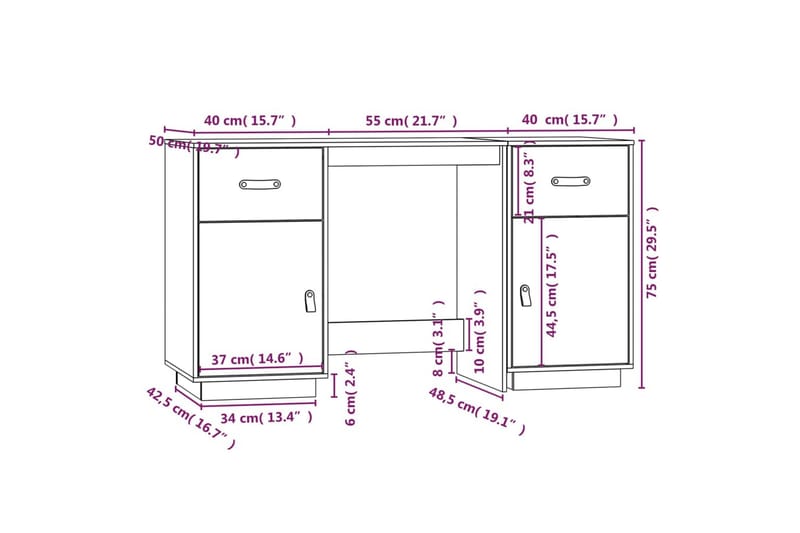 beBasic Skrivbord med skåp Honungsbrunt 135x50x75 cm massiv furu - Brown - Möbler - Bord & matgrupper - Kontorsbord - Skrivbord