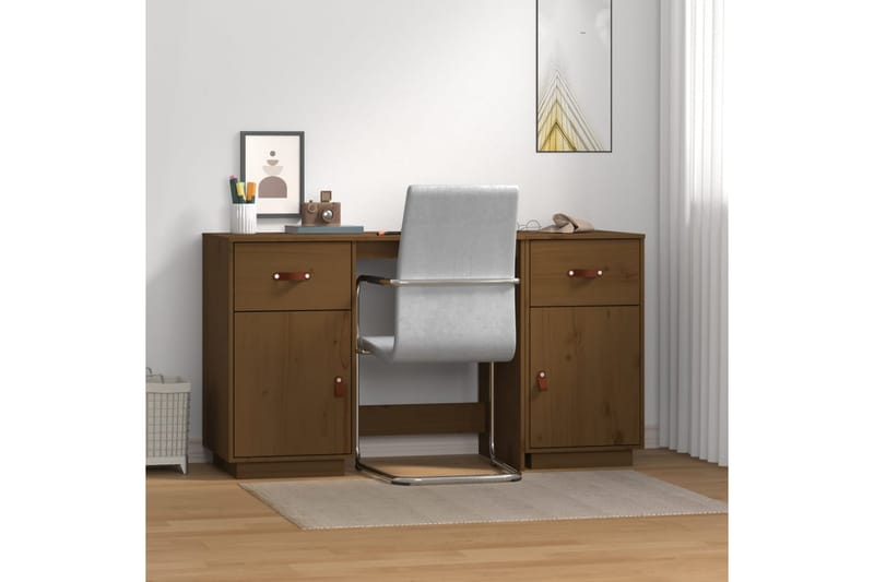 beBasic Skrivbord med skåp Honungsbrunt 135x50x75 cm massiv furu - Brown - Möbler - Bord & matgrupper - Kontorsbord - Skrivbord