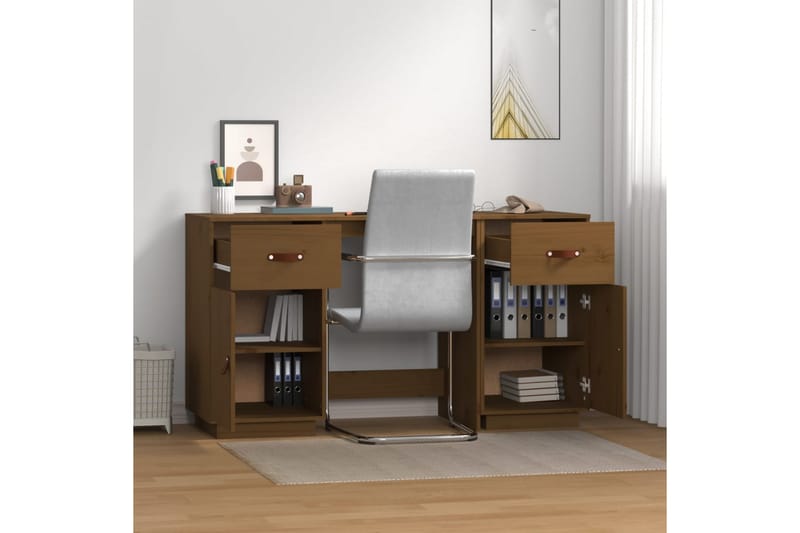 beBasic Skrivbord med skåp Honungsbrunt 135x50x75 cm massiv furu - Brown - Möbler - Bord & matgrupper - Kontorsbord - Skrivbord