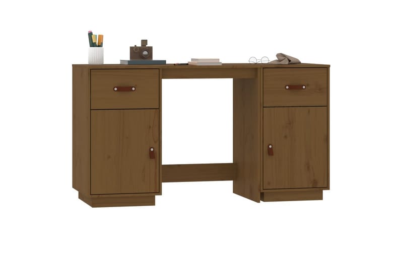 beBasic Skrivbord med skåp Honungsbrunt 135x50x75 cm massiv furu - Brown - Skrivbord