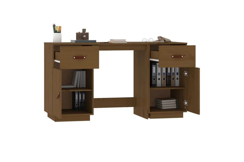 beBasic Skrivbord med skåp Honungsbrunt 135x50x75 cm massiv furu - Brown - Möbler - Bord & matgrupper - Kontorsbord - Skrivbord