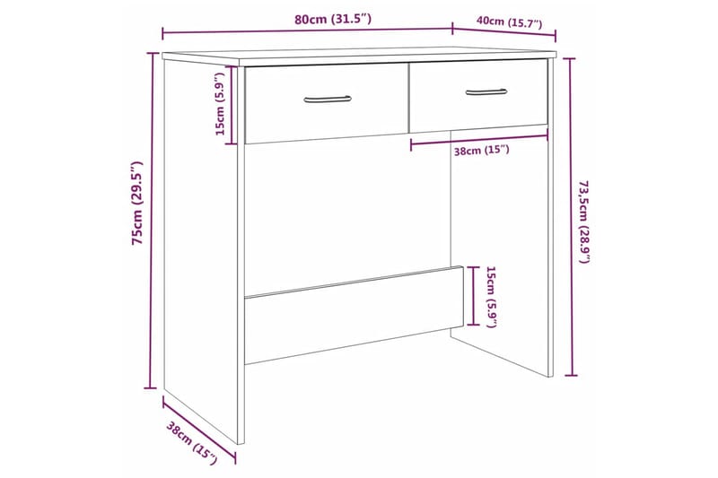 beBasic Skrivbord rökfärgad ek 80x40x75 cm konstruerat trä - Brown - Skrivbord