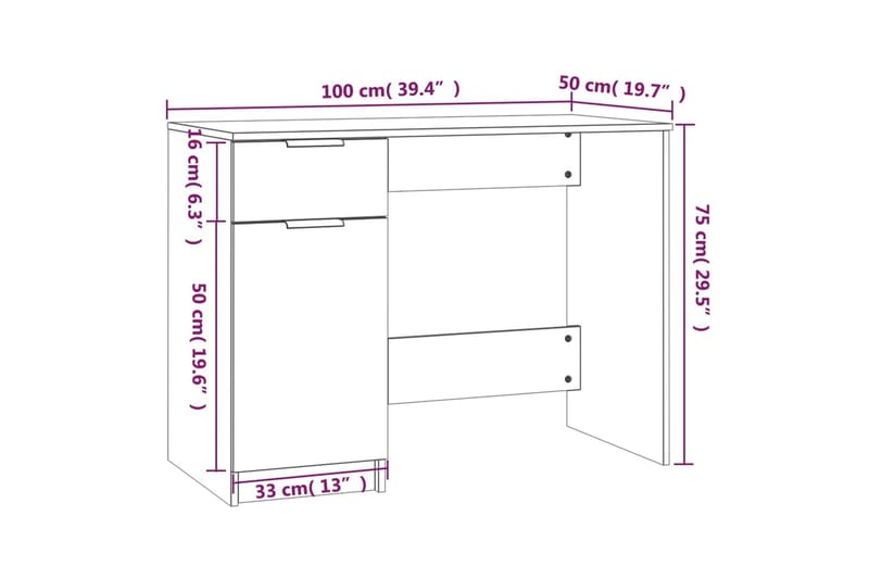 beBasic Skrivbord sonoma-ek 100x50x75 cm konstruerat trä - Brown - Skrivbord