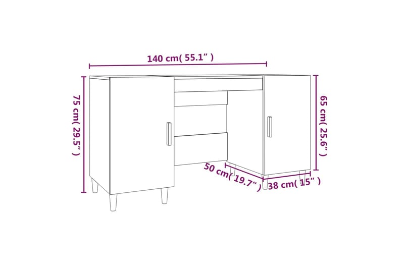 beBasic Skrivbord sonoma-ek 140x50x75 cm konstruerat trä - Brown - Möbler - Bord & matgrupper - Kontorsbord - Skrivbord