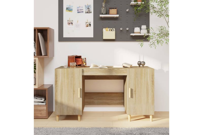 beBasic Skrivbord sonoma-ek 140x50x75 cm konstruerat trä - Brown - Möbler - Bord & matgrupper - Kontorsbord - Skrivbord