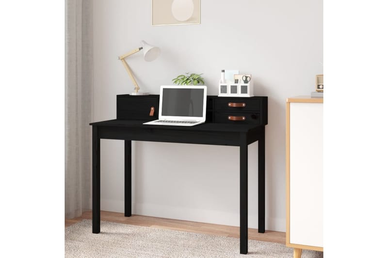 beBasic Skrivbord svart 110x50x93 cm massiv furu - Black - Skrivbord