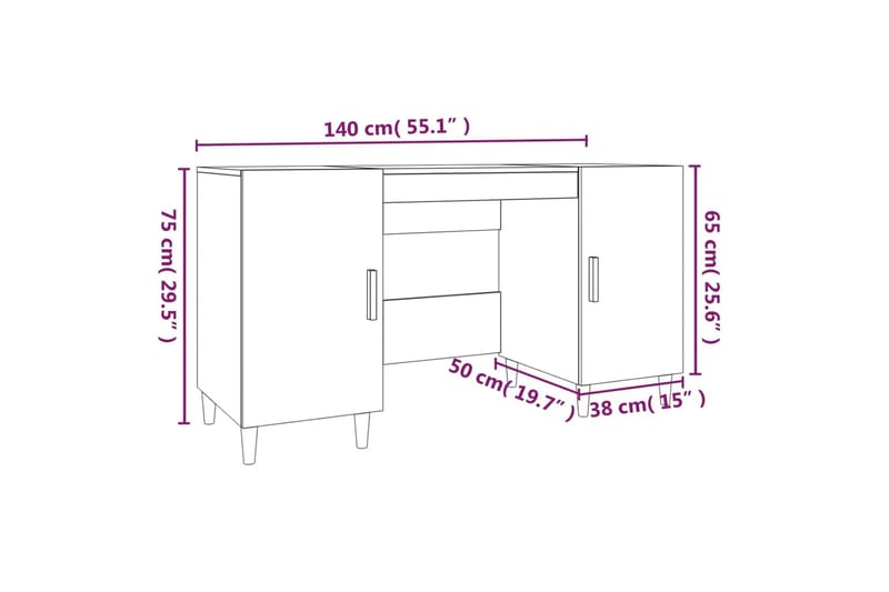 beBasic Skrivbord svart 140x50x75 cm konstruerat trä - Black - Möbler - Bord & matgrupper - Kontorsbord - Skrivbord