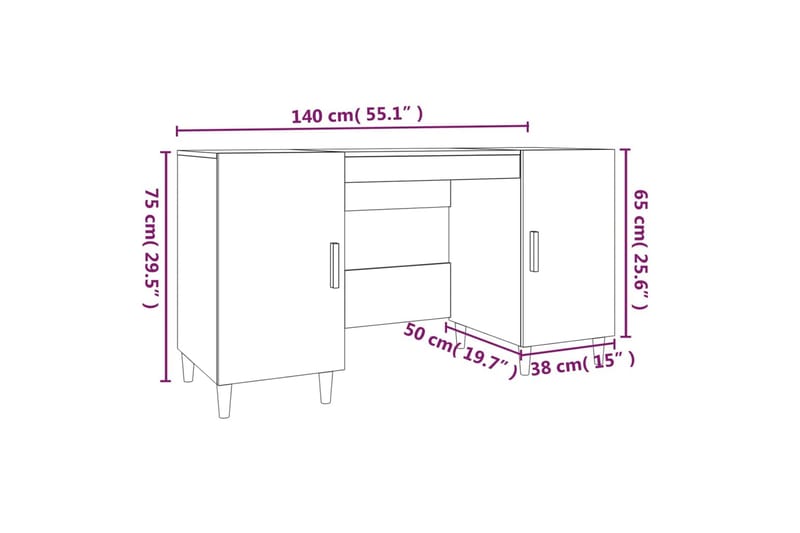 beBasic Skrivbord svart 140x50x75 cm konstruerat trä - Black - Skrivbord