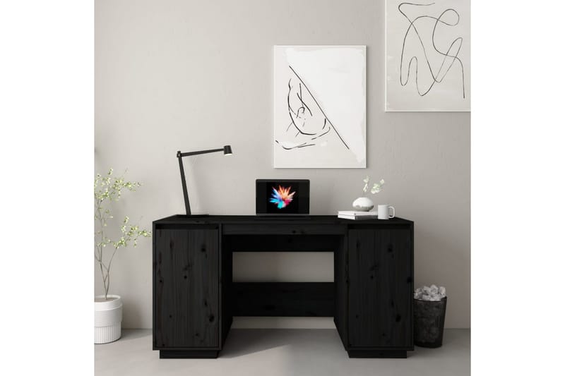 beBasic Skrivbord svart 140x50x75 cm massiv furu - Black - Möbler - Bord & matgrupper - Kontorsbord - Skrivbord