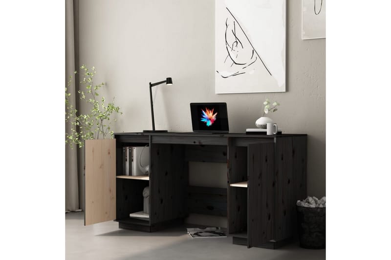 beBasic Skrivbord svart 140x50x75 cm massiv furu - Black - Möbler - Bord & matgrupper - Kontorsbord - Skrivbord