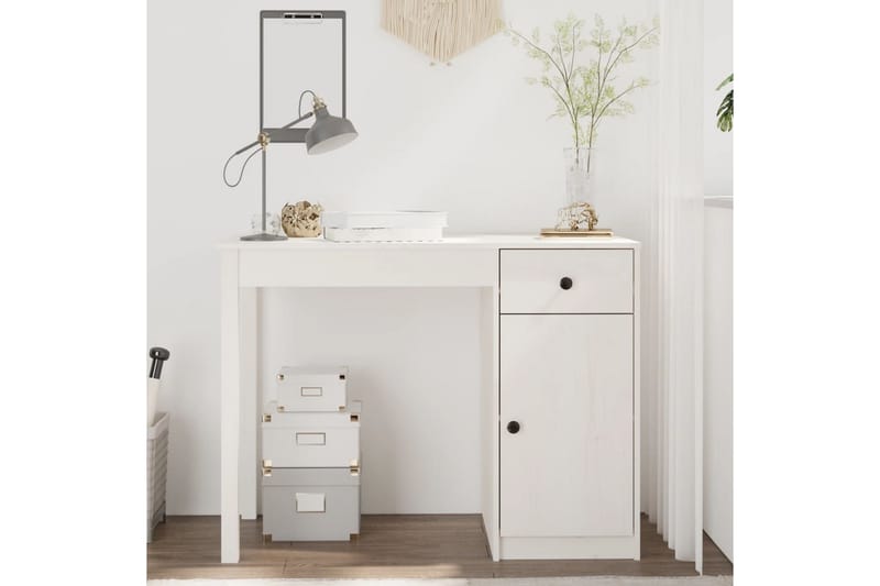 beBasic Skrivbord vit 100x50x75 cm massiv furu - White - Möbler - Bord & matgrupper - Kontorsbord - Skrivbord