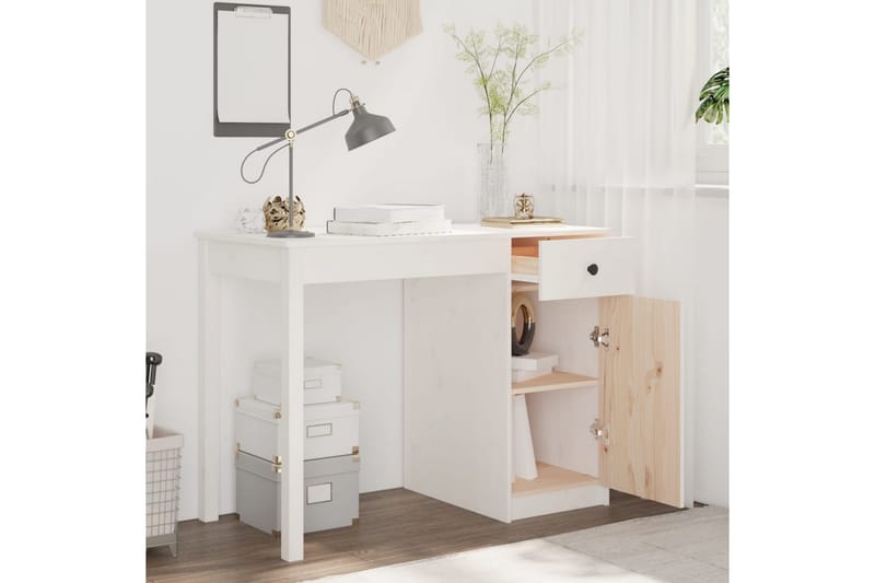 beBasic Skrivbord vit 100x50x75 cm massiv furu - White - Möbler - Bord & matgrupper - Kontorsbord - Skrivbord
