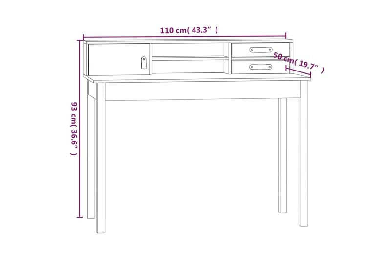 beBasic Skrivbord vit 110x50x93 cm massiv furu - White - Skrivbord