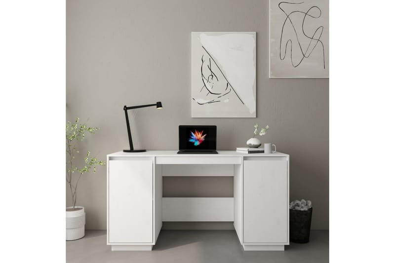 beBasic Skrivbord vit 140x50x75 cm massiv furu - White - Skrivbord