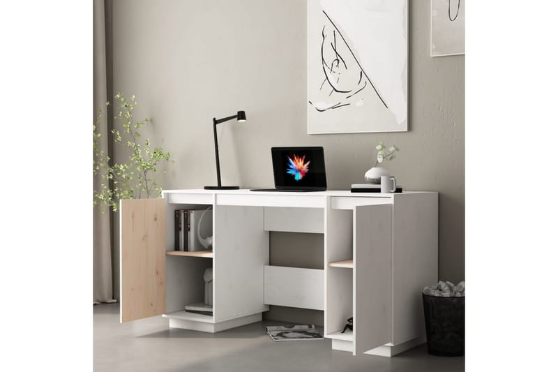 beBasic Skrivbord vit 140x50x75 cm massiv furu - White - Möbler - Bord & matgrupper - Kontorsbord - Skrivbord