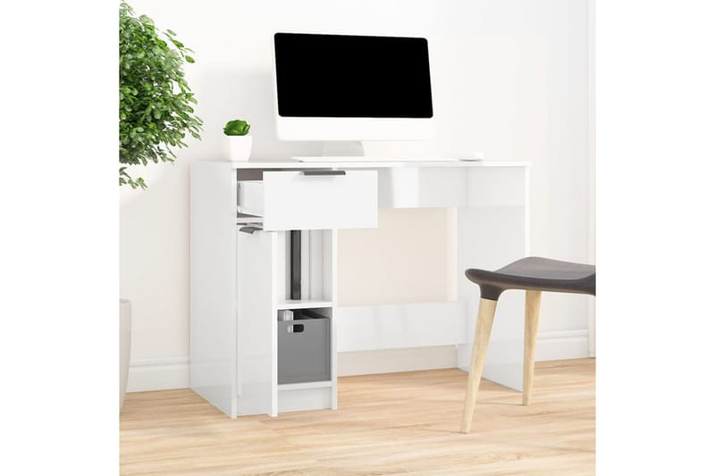 beBasic Skrivbord vit högglans 100x50x75 cm konstruerat trä - White - Möbler - Bord & matgrupper - Kontorsbord - Skrivbord