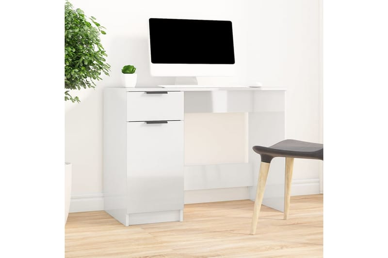 beBasic Skrivbord vit högglans 100x50x75 cm konstruerat trä - White - Skrivbord