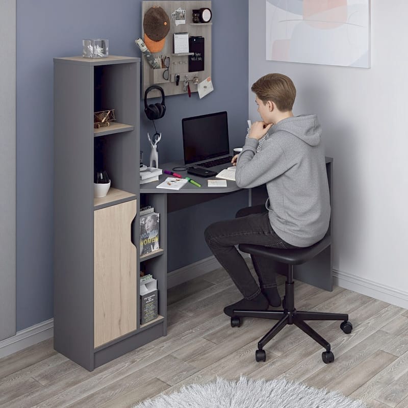 Dalenor Skrivbord 150x140x60 cm - Antracit/Valnöt - Möbler - Bord & matgrupper - Kontorsbord - Skrivbord