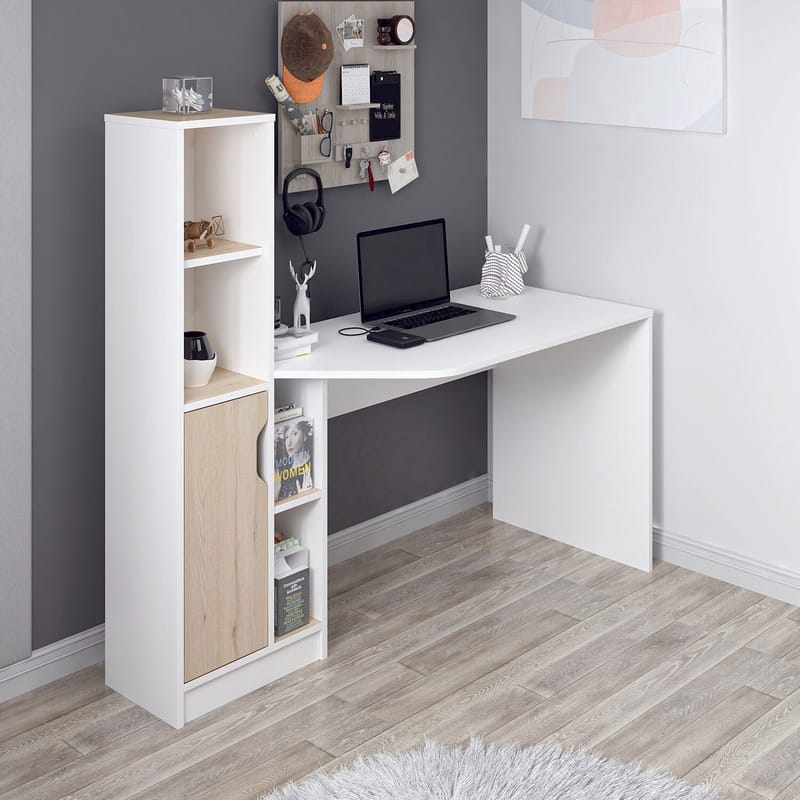 Dalenor Skrivbord 150x140x60 cm - Vit och valnöt - Möbler - Bord & matgrupper - Kontorsbord - Skrivbord