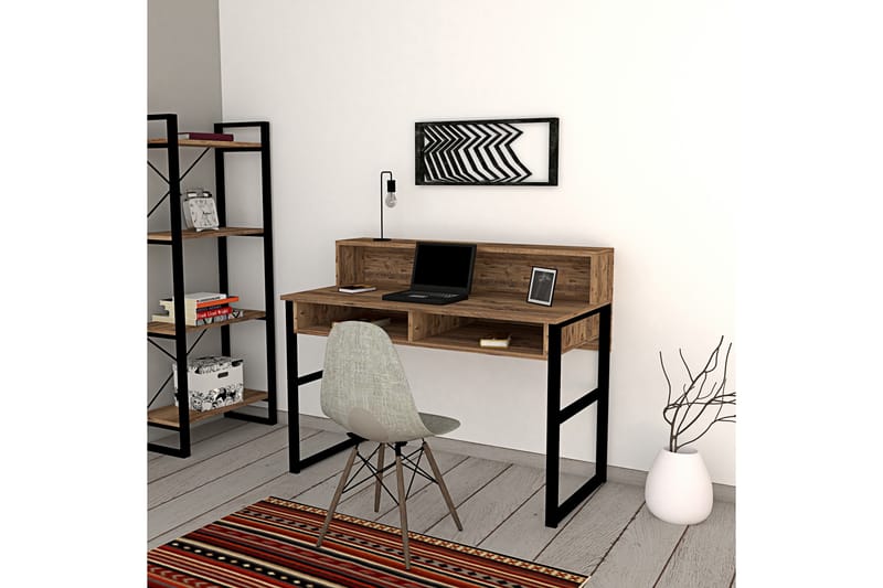 Dengeze Skrivbord 120 cm med Förvaring 2 Hyllor - Valnötsbrun/Svart - Skrivbord