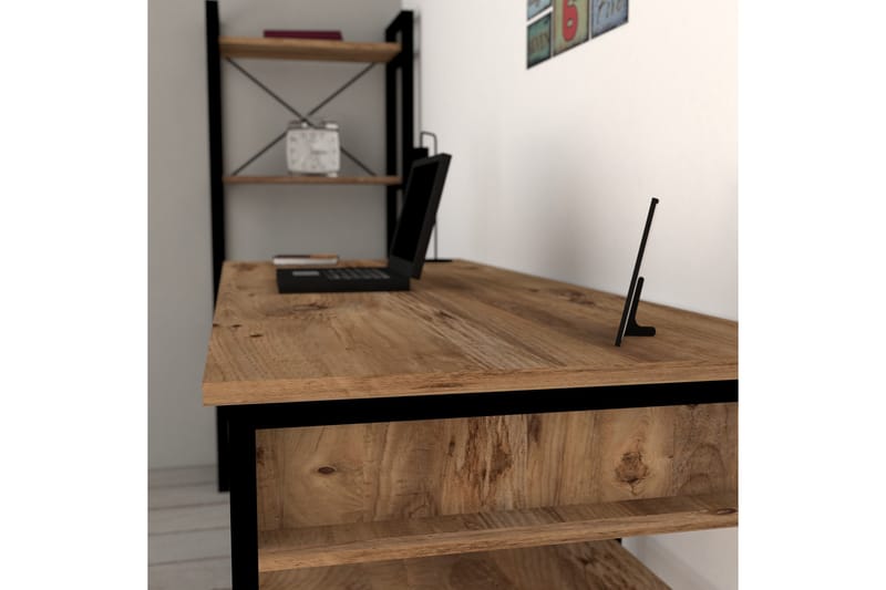Dengeze Skrivbord 150 cm med Förvaring 5 Hyllor - Valnötsbrun/Svart - Skrivbord