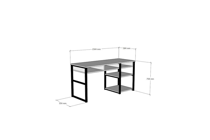 Dengeze Skrivbord 150 cm med Förvaring 5 Hyllor - Valnötsbrun/Svart - Skrivbord