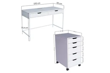 Durusu Skrivbord 120 cm med Lådor och Hjul i Målat Trä - Vit - Möbler - Bord & matgrupper - Kontorsbord - Skrivbord