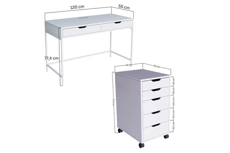 Durusu Skrivbord 120 cm med Lådor och Hjul i Målat Trä - Vit - Möbler - Bord & matgrupper - Kontorsbord - Skrivbord