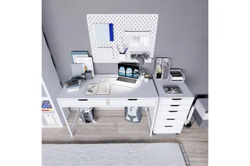 Durusu Skrivbord 120 cm med Lådor och Hjul i Målat Trä - Vit - Möbler - Bord & matgrupper - Kontorsbord - Skrivbord