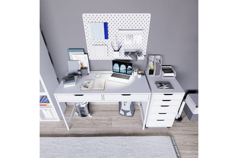 Durusu Skrivbord 120 cm med Lådor och Hjul i Målat Trä - Vit - Möbler - Bord & matgrupper - Kontorsbord - Skrivbord