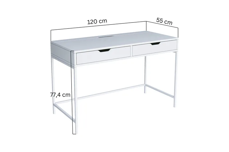 Durusu Skrivbord 55x120 cm med Lådor i Trä med Metallstativ - Vit - Möbler - Bord & matgrupper - Kontorsbord - Skrivbord