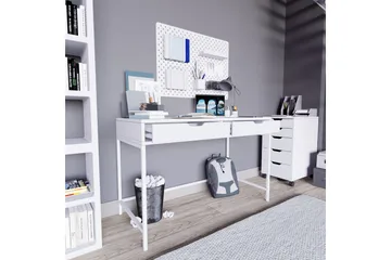 Durusu Skrivbord 55x120 cm med Lådor i Trä med Metallstativ - Vit - Möbler - Bord & matgrupper - Kontorsbord - Skrivbord