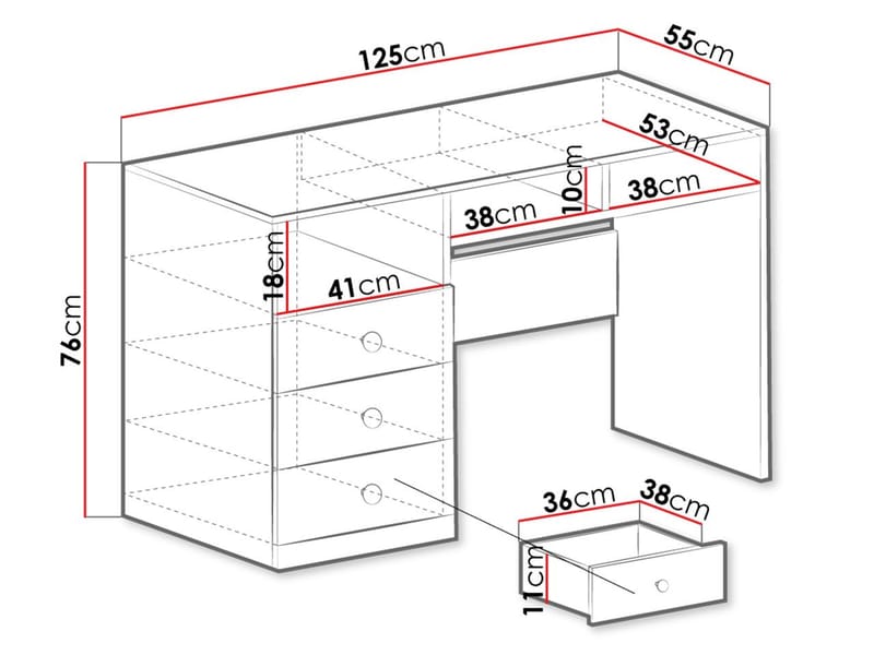 Elvaren Skrivbord 125 cm med Förvaring och Lådor i Trä - Svart|Vit - Möbler - Bord & matgrupper - Kontorsbord - Skrivbord