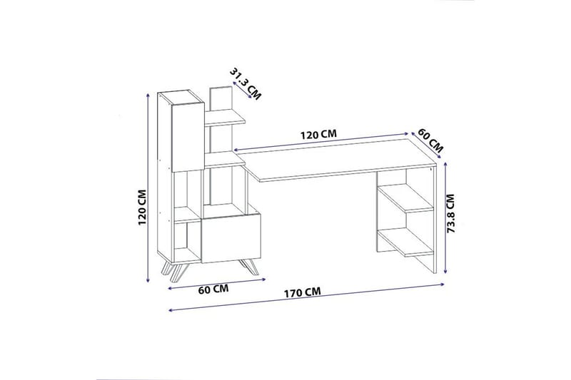 Etormay Skrivbord 60x170 cm Vit/Brun - Hanah Home - Skrivbord