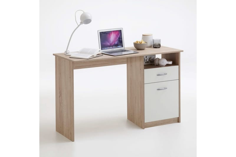 FMD Skrivbord med 1 låda 123x50x76,5 cm ek och vit - Brun - Skrivbord