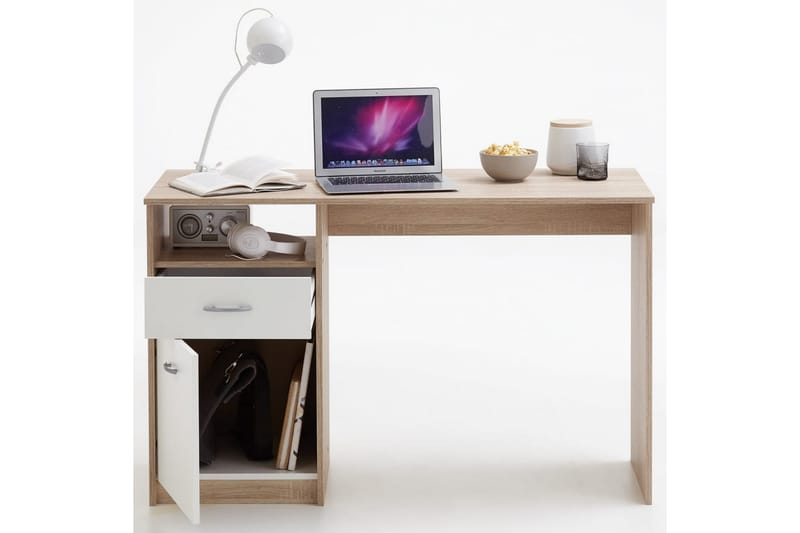 FMD Skrivbord med 1 låda 123x50x76,5 cm ek och vit - Brun - Skrivbord